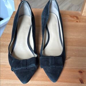 Ann Taylor Black Suede Heels with Decorative Bow